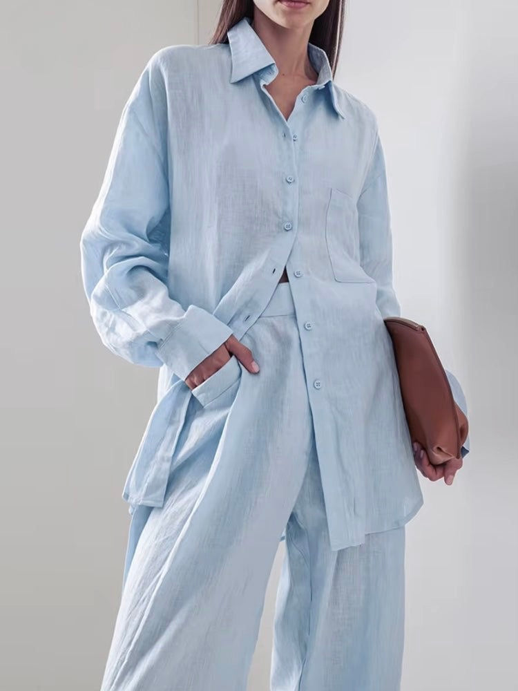 All-Day Navy Blue Linen Coordset