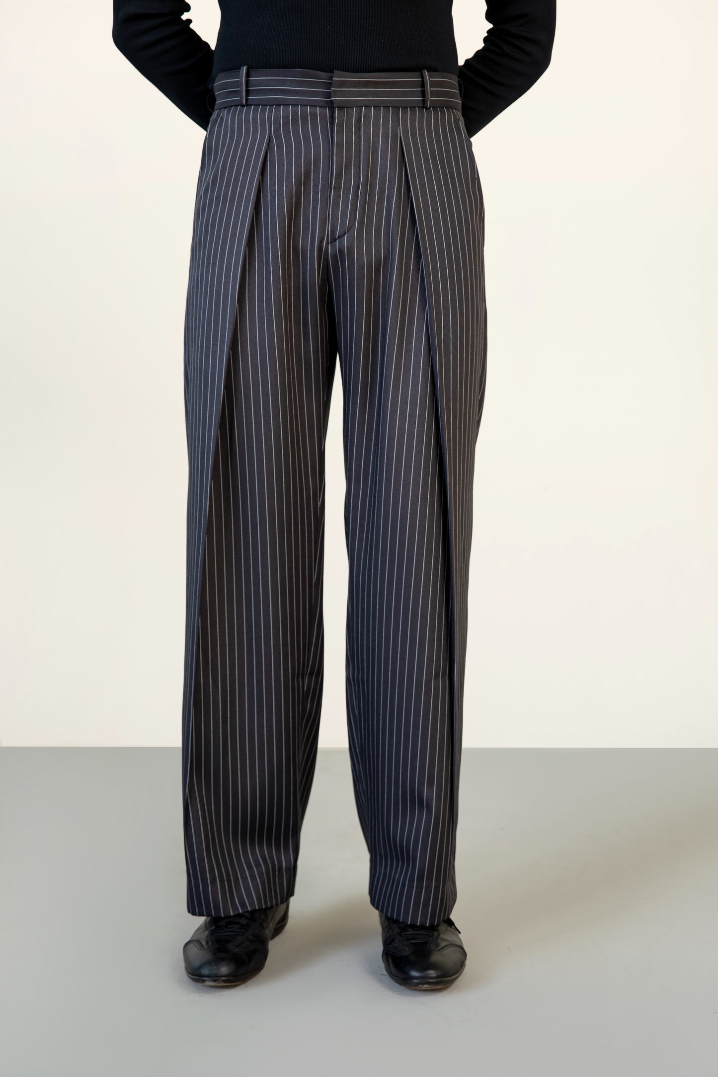 Navy Stripe Pleated Pants