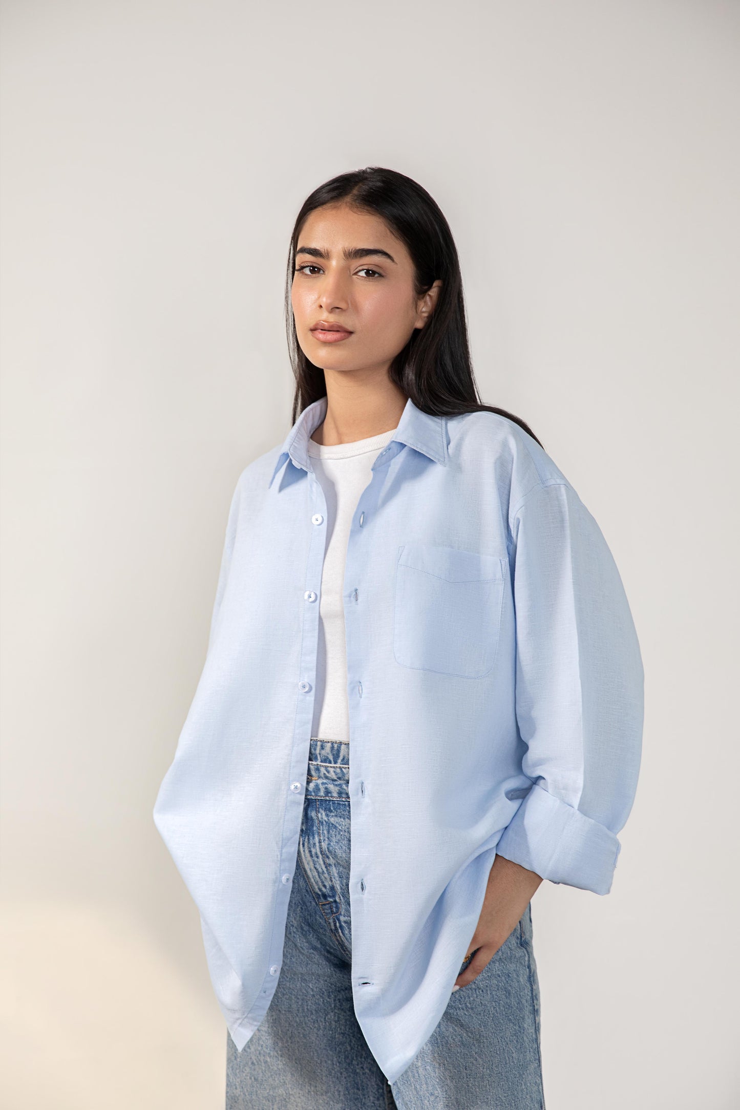 Sea Blue Relaxed Fit Linen Shirt