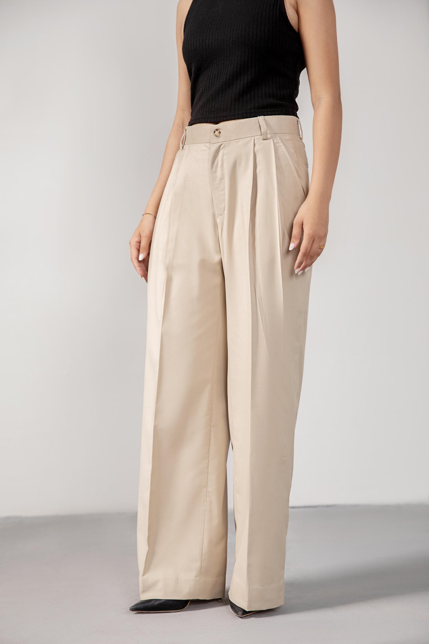 Beige Premium Pleated Pants