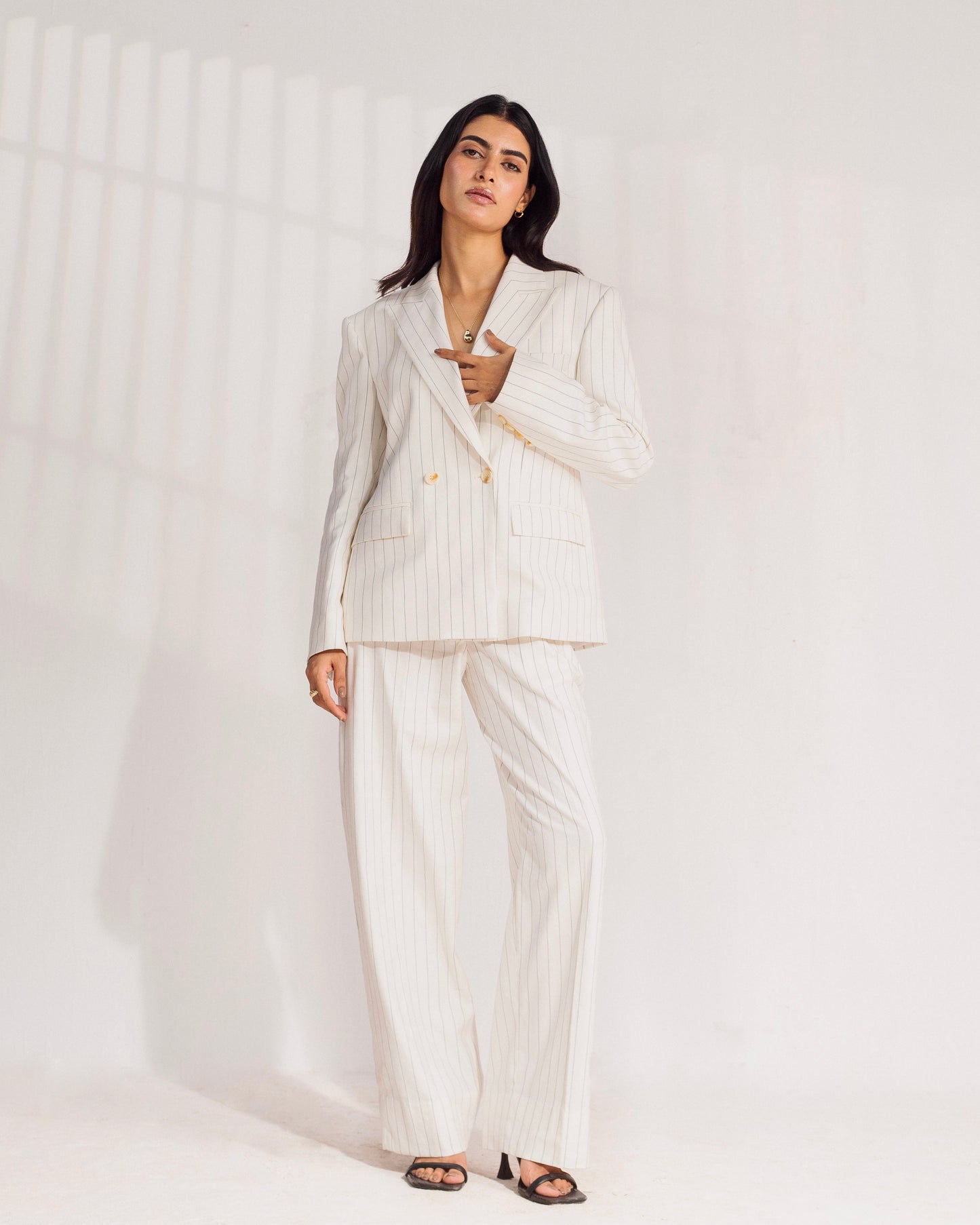 Off White stripped linen suit