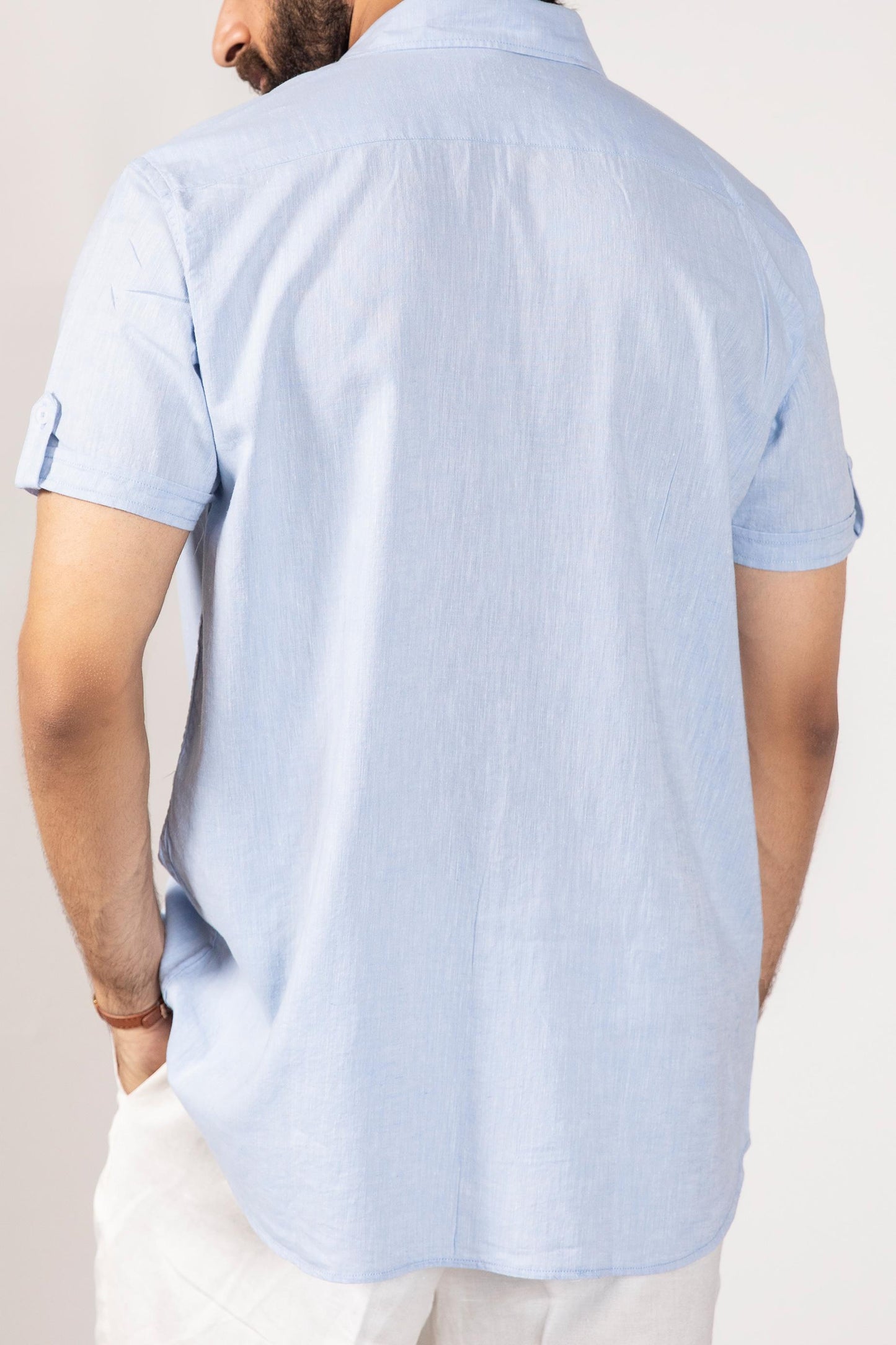 Baby Blue Linen Shirt (Half Sleeves)