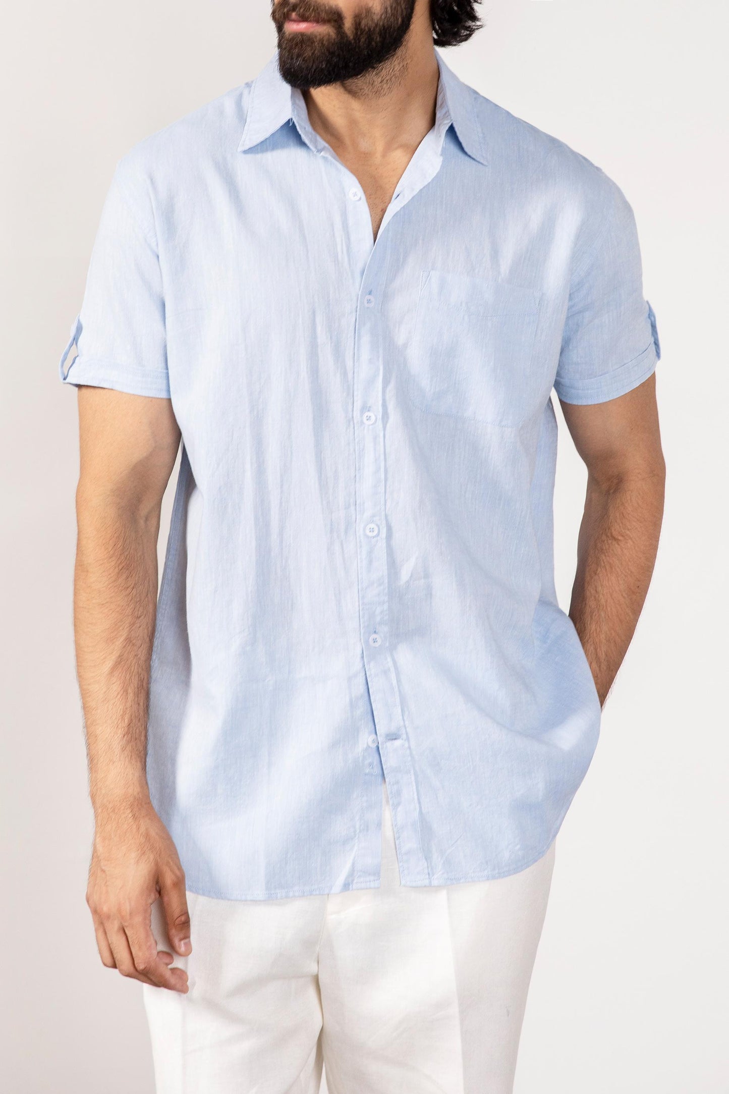 Baby Blue Linen Shirt (Half Sleeves)