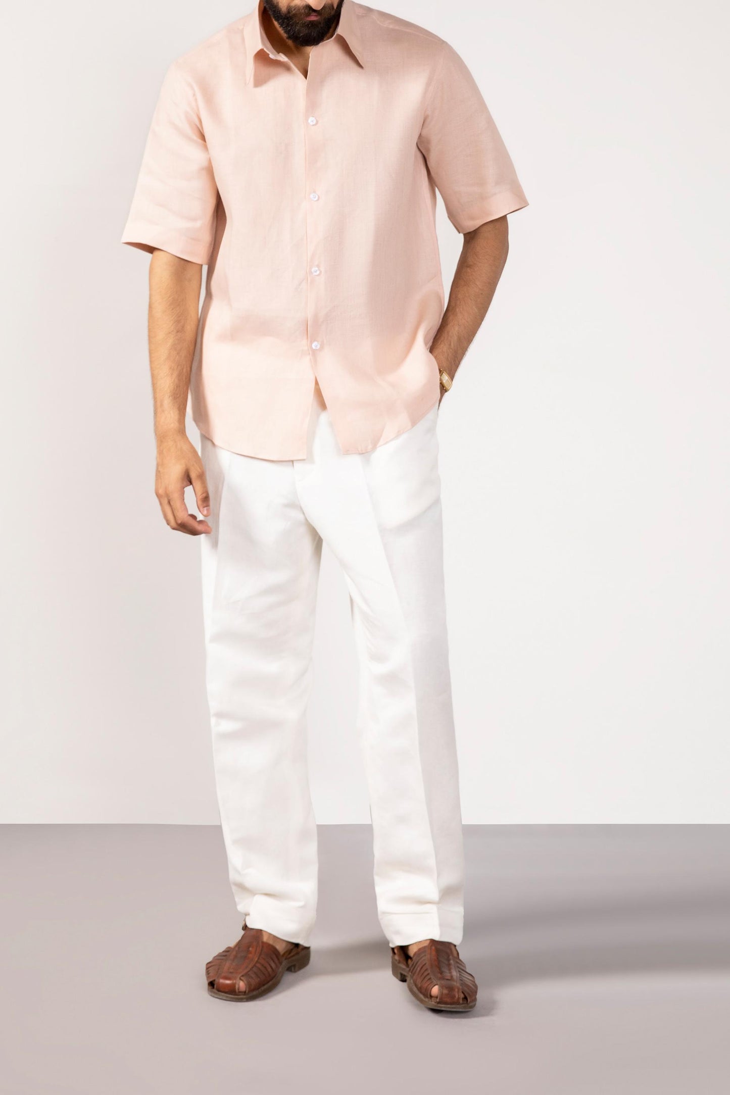 Pestal Pink Linen Shirt (Half Sleeves)