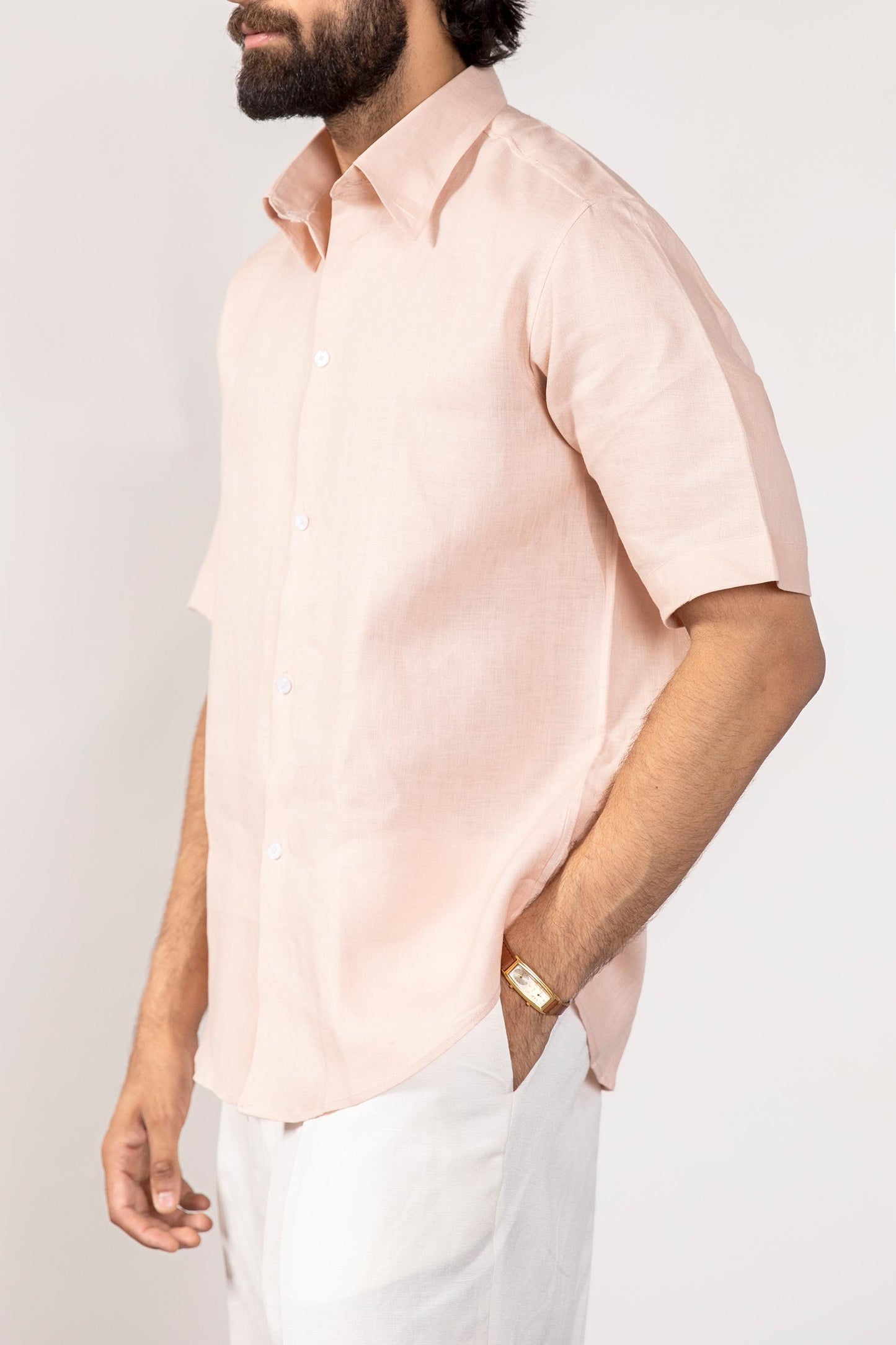 Pestal Pink Linen Shirt (Half Sleeves)
