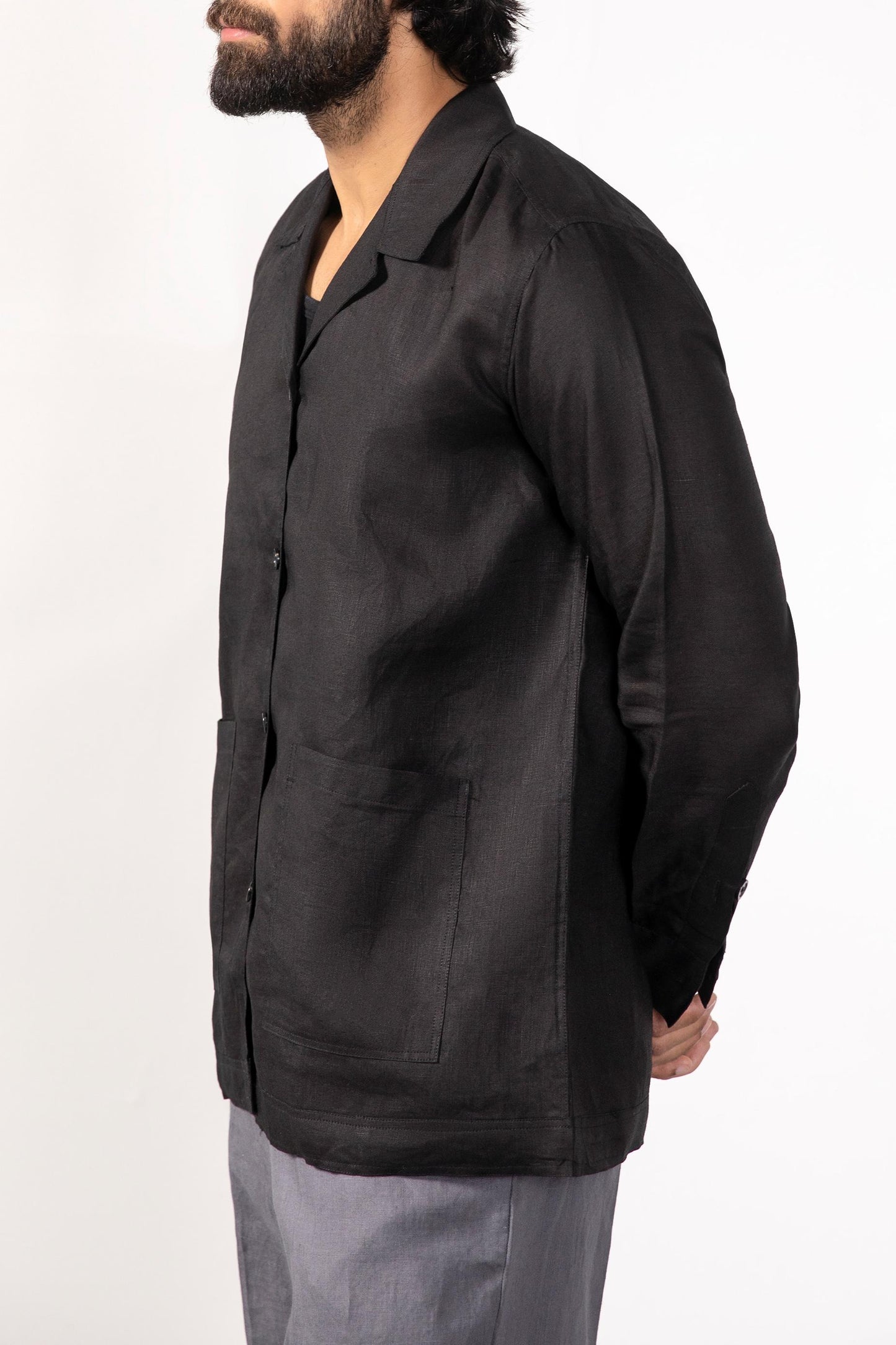 Black Linen Overshirt
