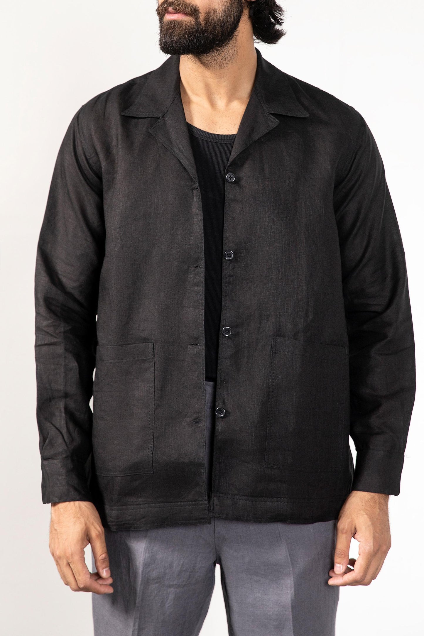 Black Linen Overshirt