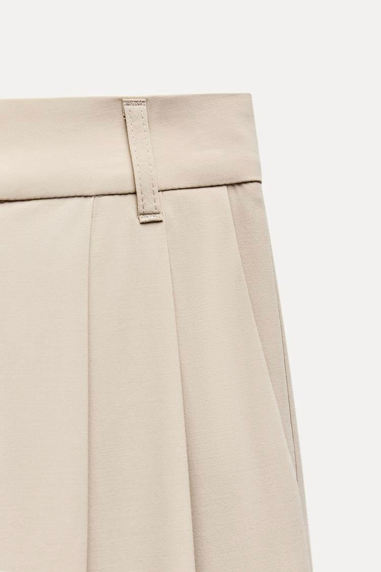 Beige Tailored Pleated Pant