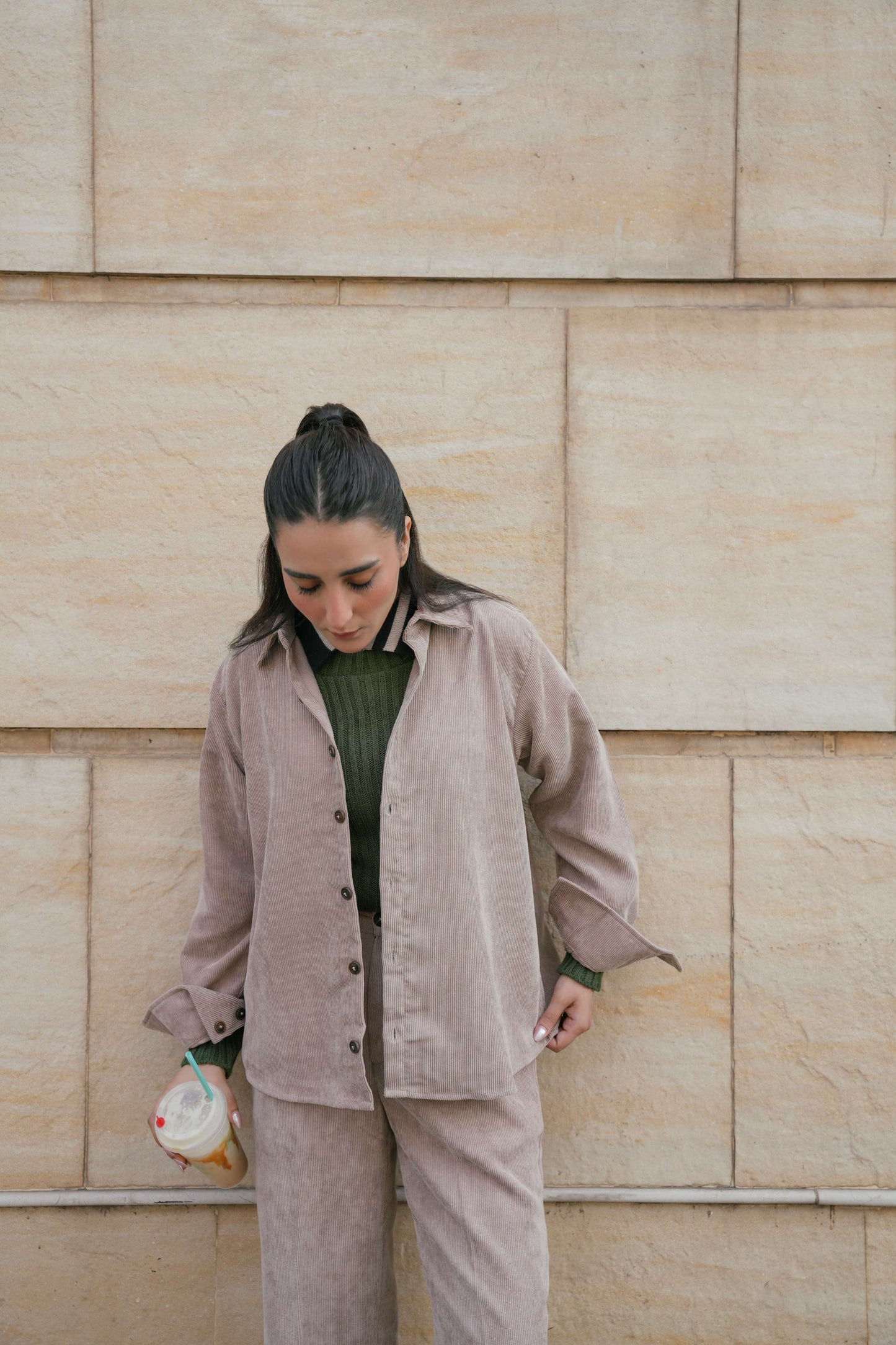 Beige Corduroy Coordset