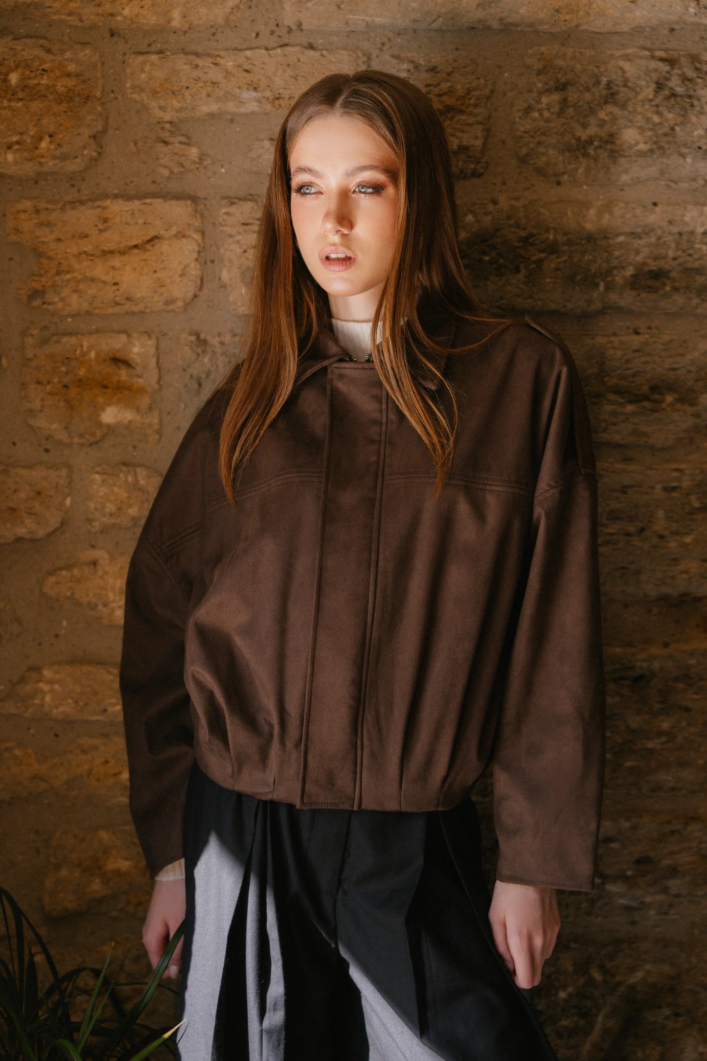 Olive suede bomber jacket