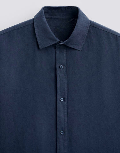 Navy Blue Classic Linen Shirt
