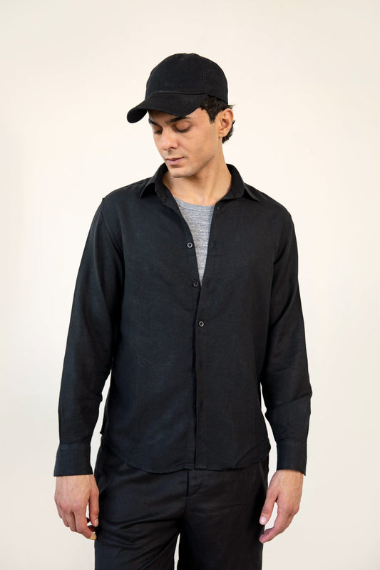 Black Classic Linen Shirt