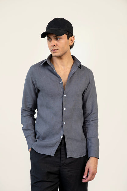 Grey Linen Button Down Shirt