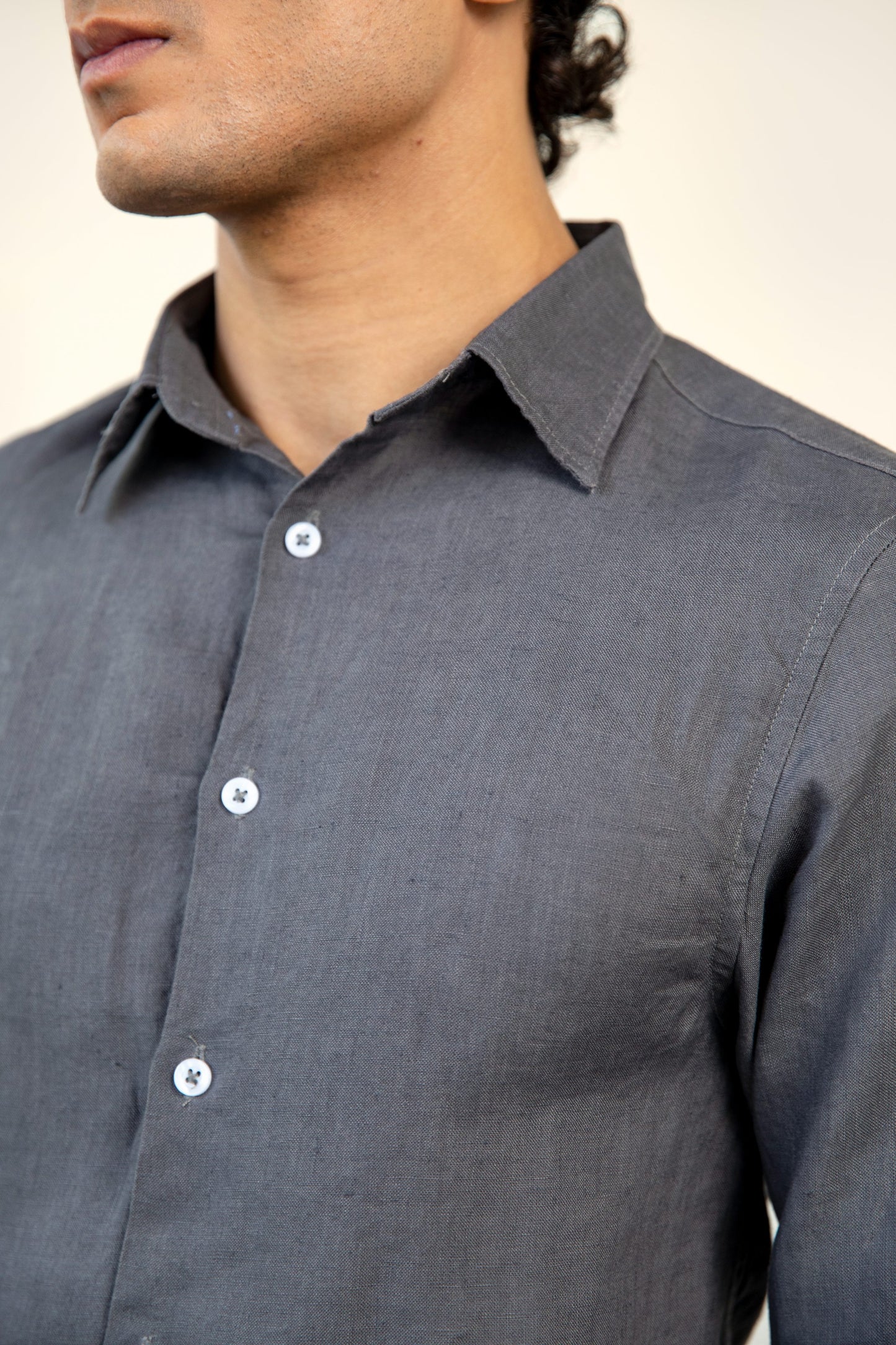 Grey Linen Button Down Shirt