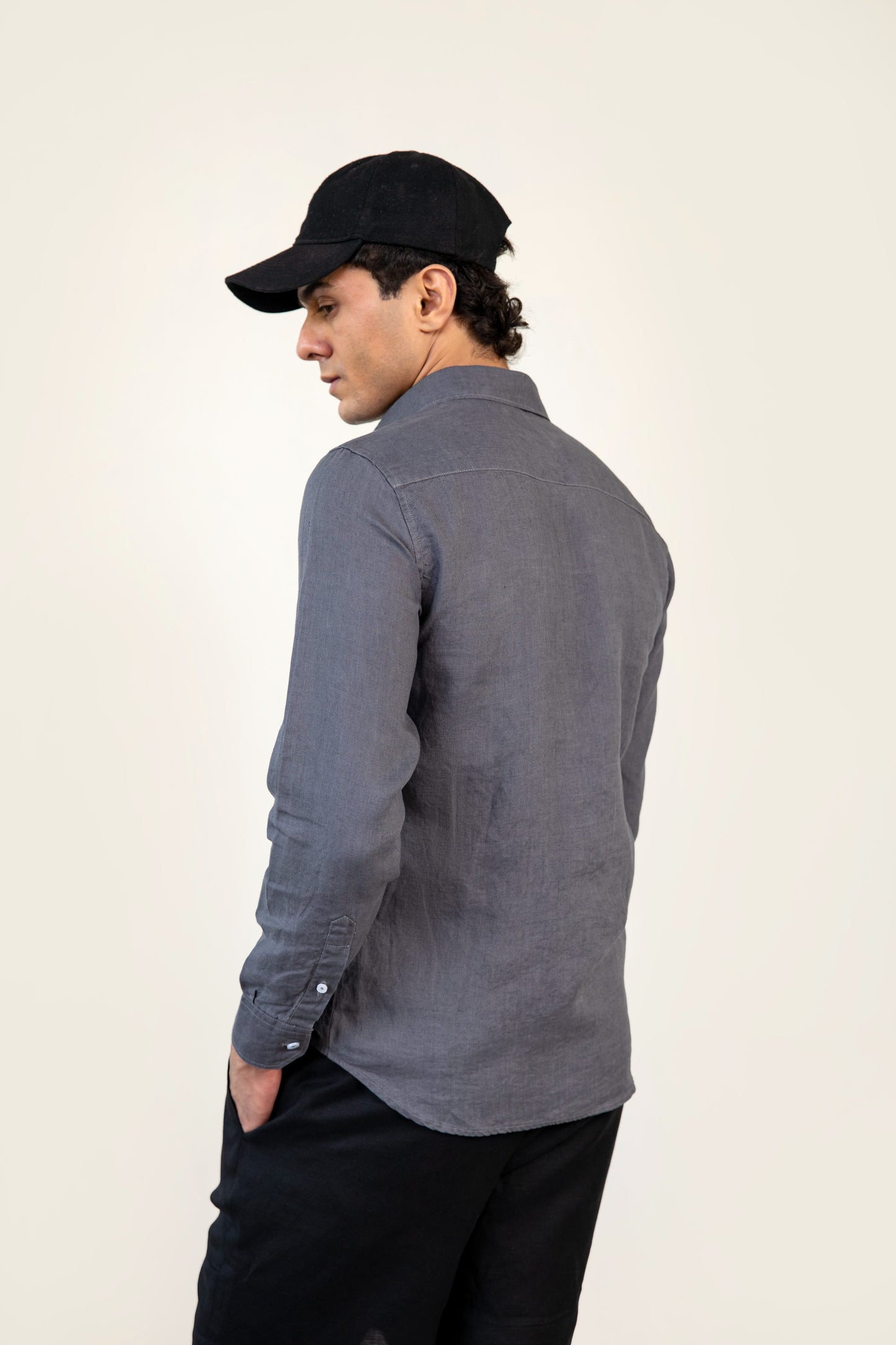 Grey Linen Button Down Shirt
