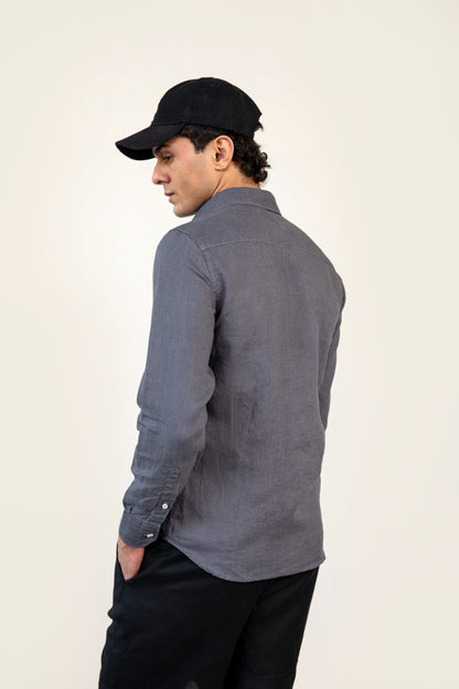 Grey Linen Button Down Shirt