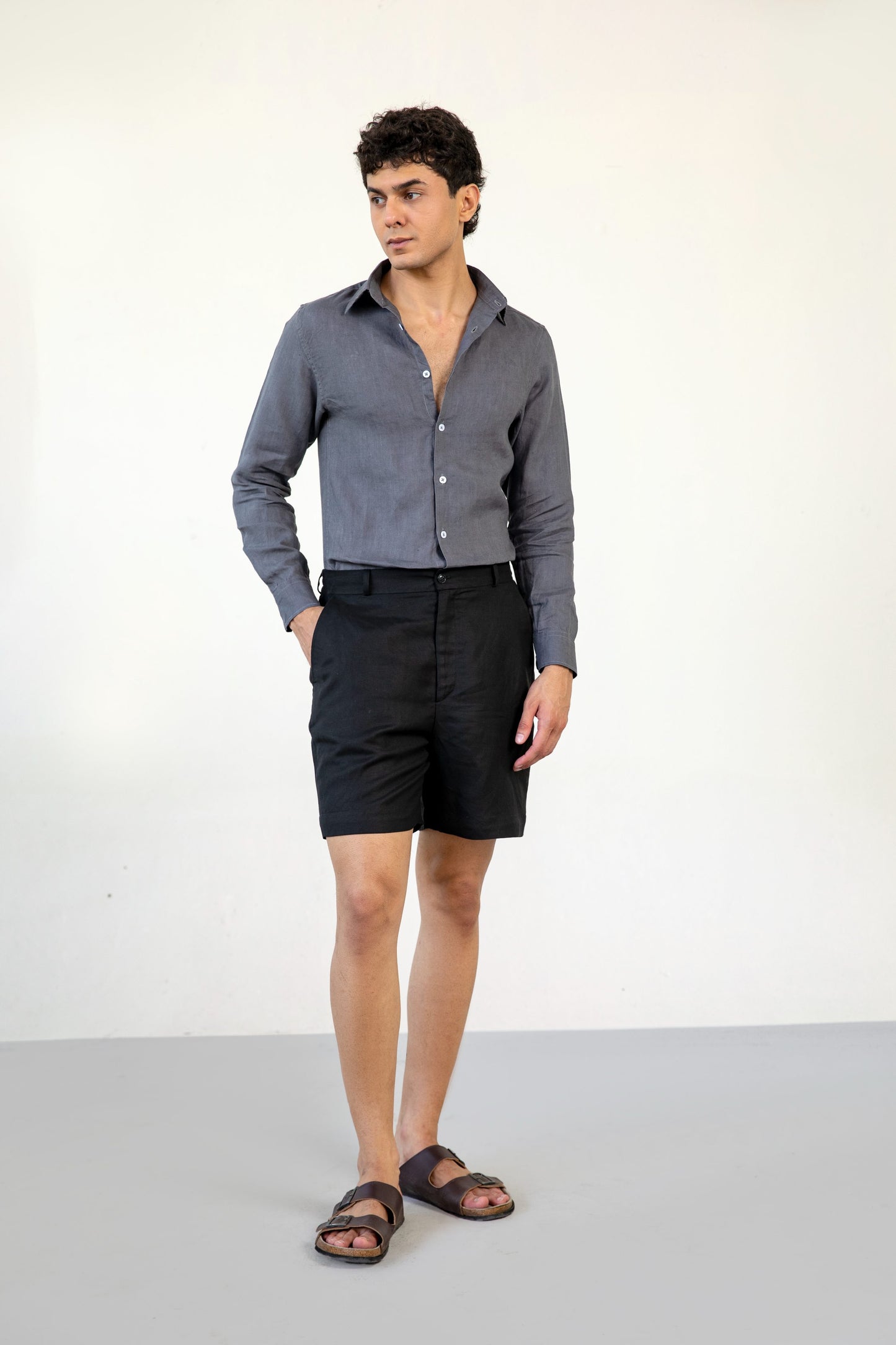 Grey Linen Button Down Shirt