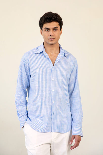 Sky Blue Stripes Linen Shirt