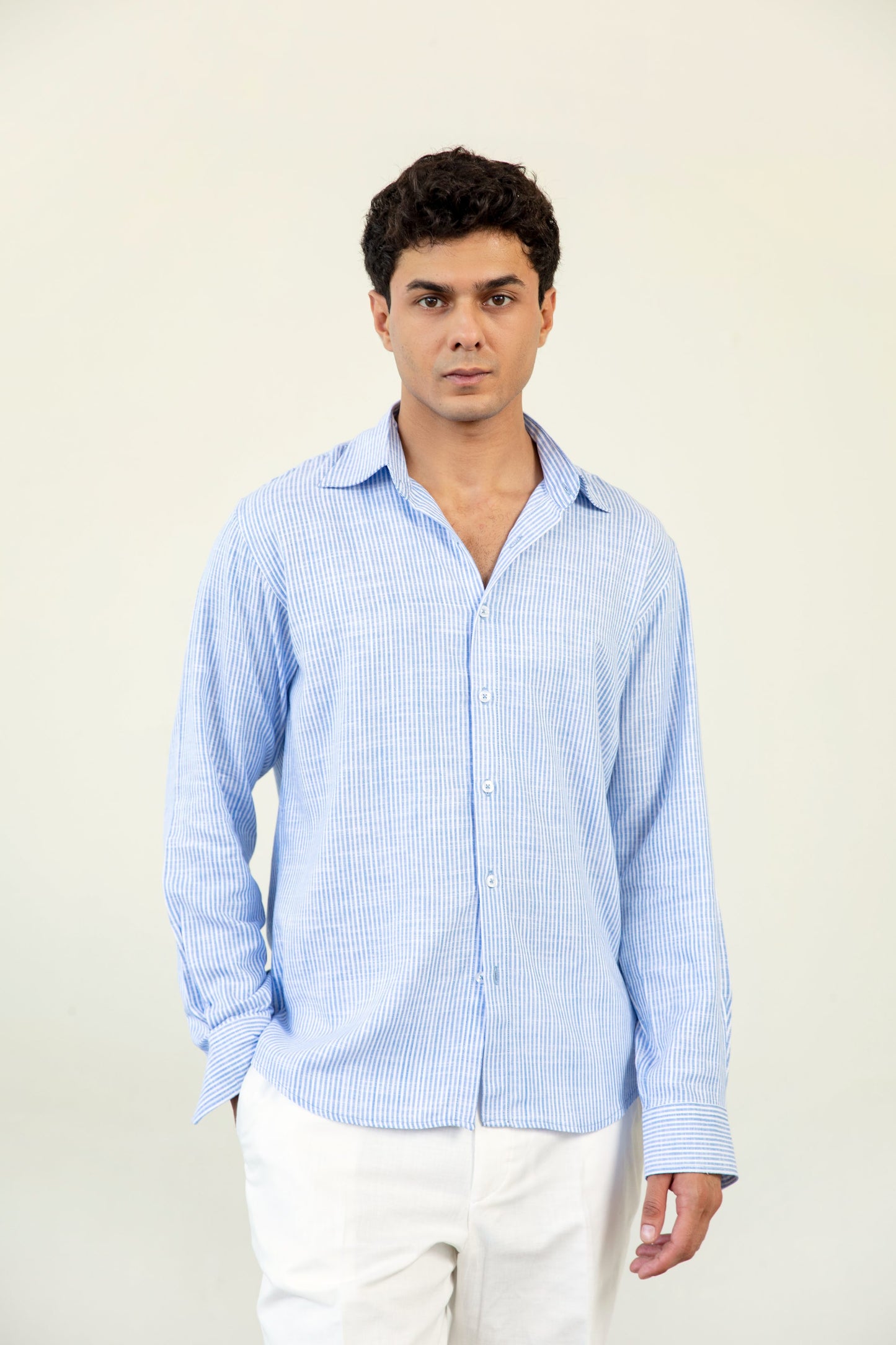 Sky Blue Stripes Linen Shirt
