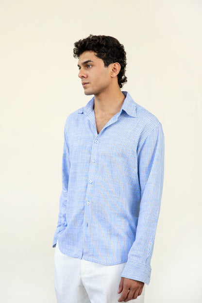 Sky Blue Stripes Linen Shirt