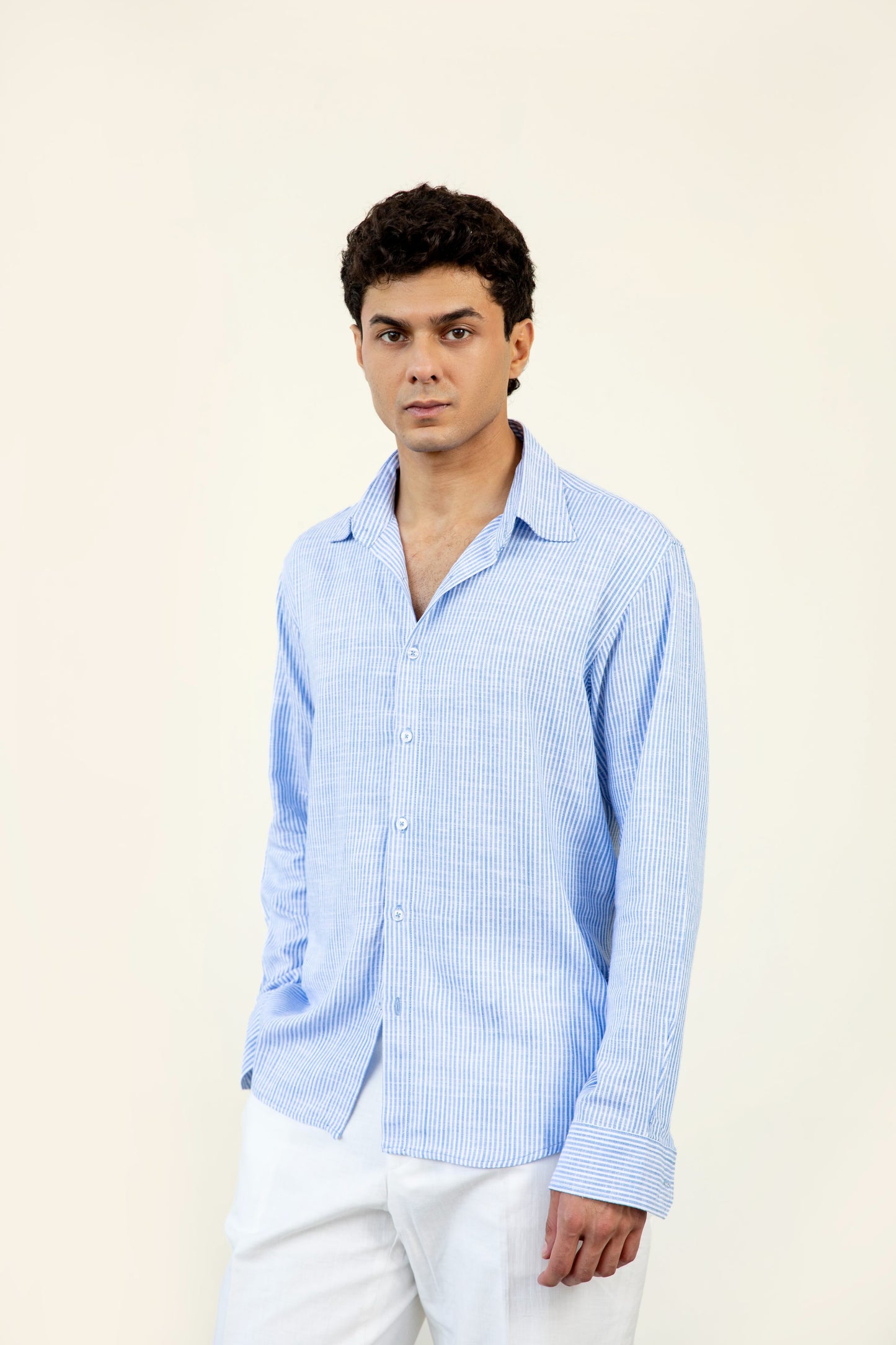 Sky Blue Stripes Linen Shirt