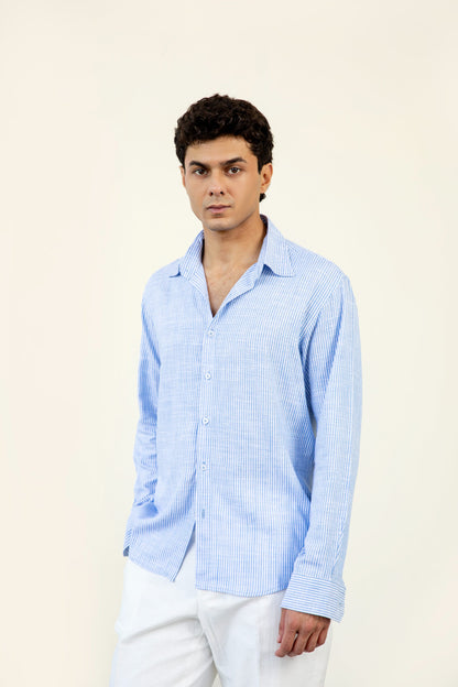 Sky Blue Stripes Linen Shirt