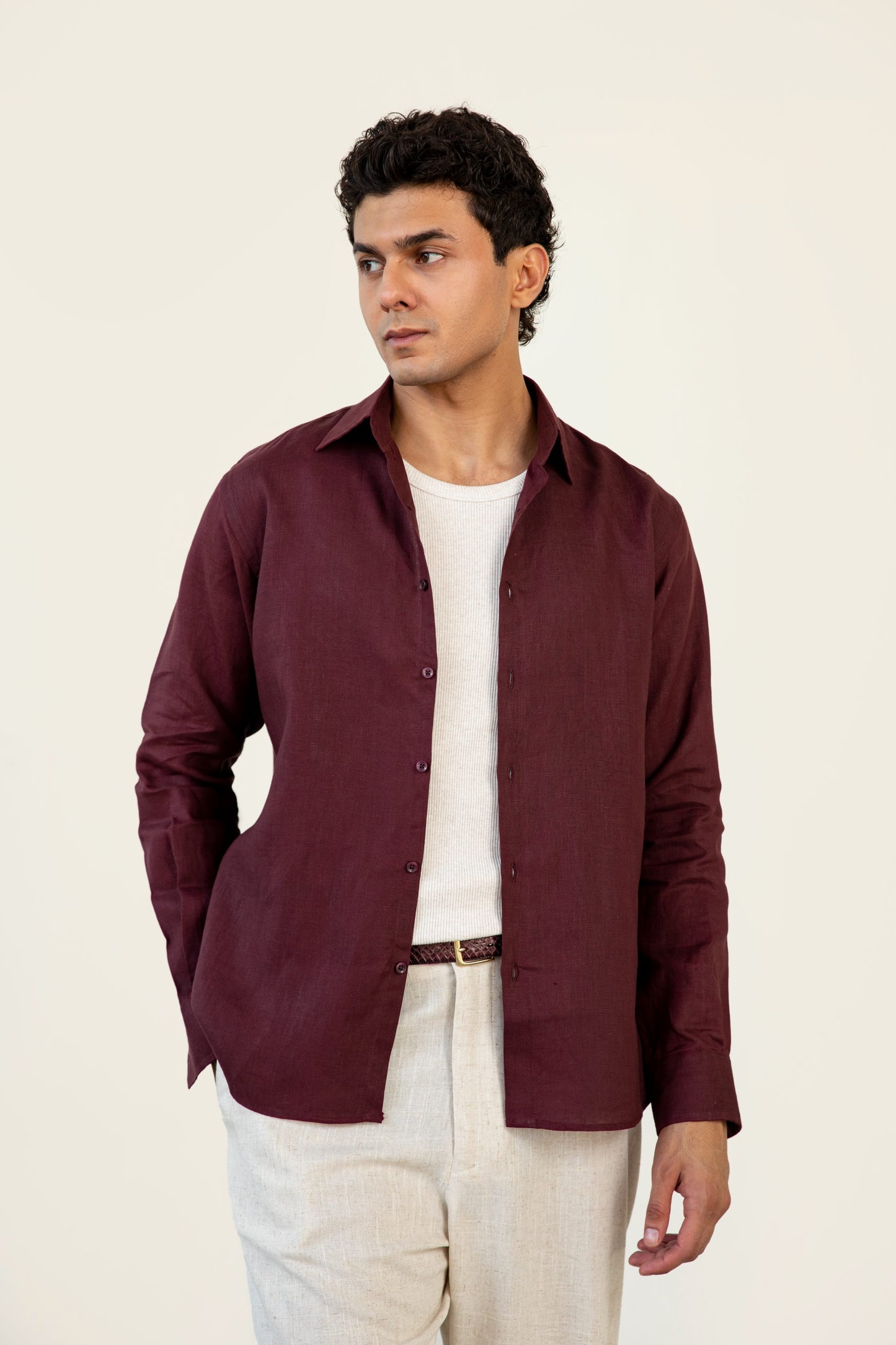 Burgundy Linen Blended Shirt
