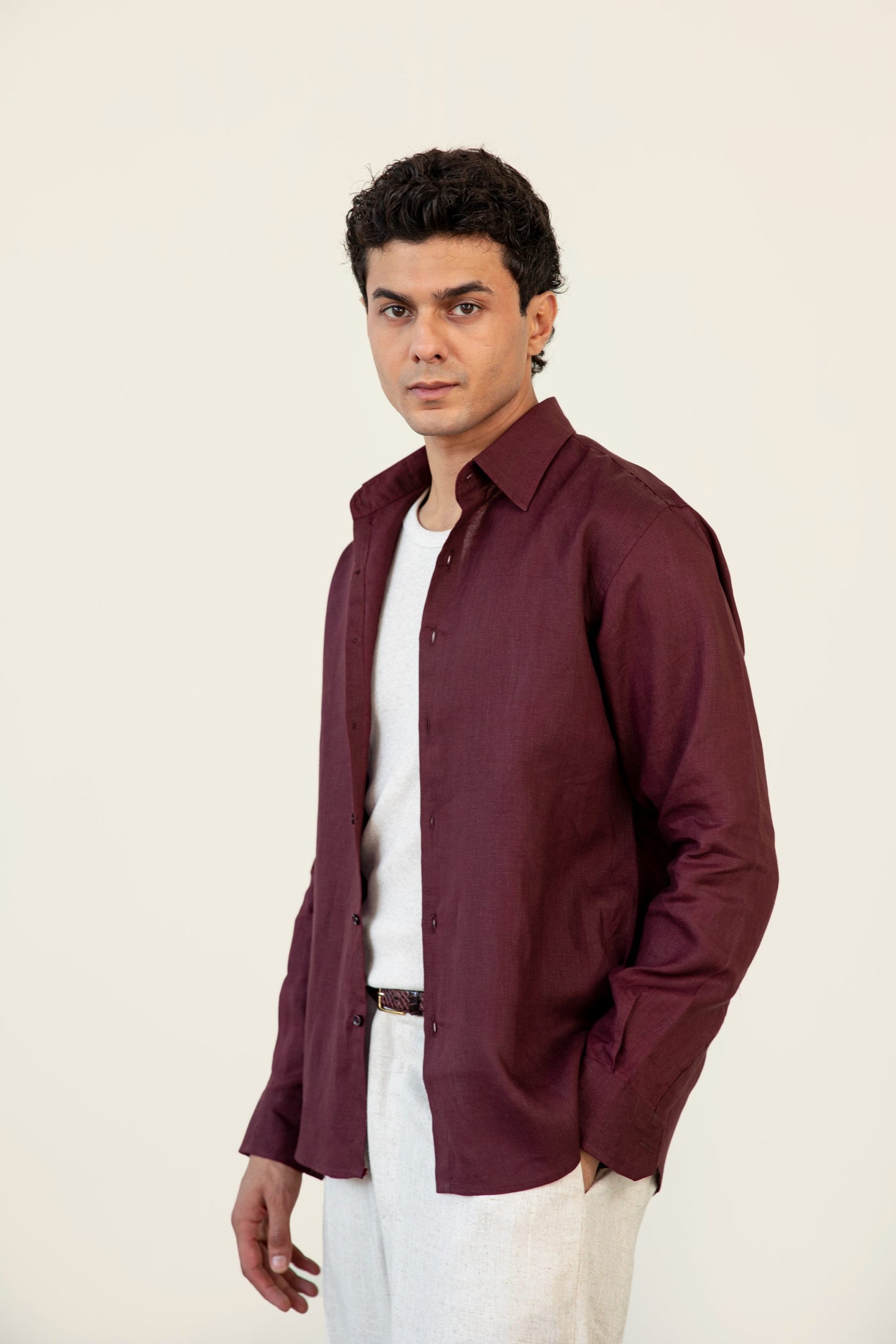 Burgundy Linen Blended Shirt