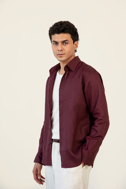 Burgundy Linen Blended Shirt