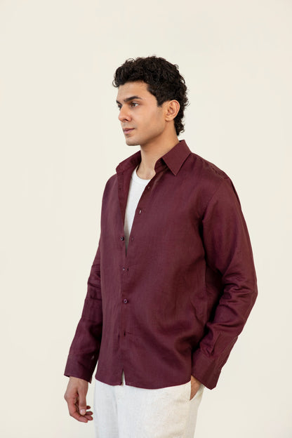 Burgundy Linen Blended Shirt
