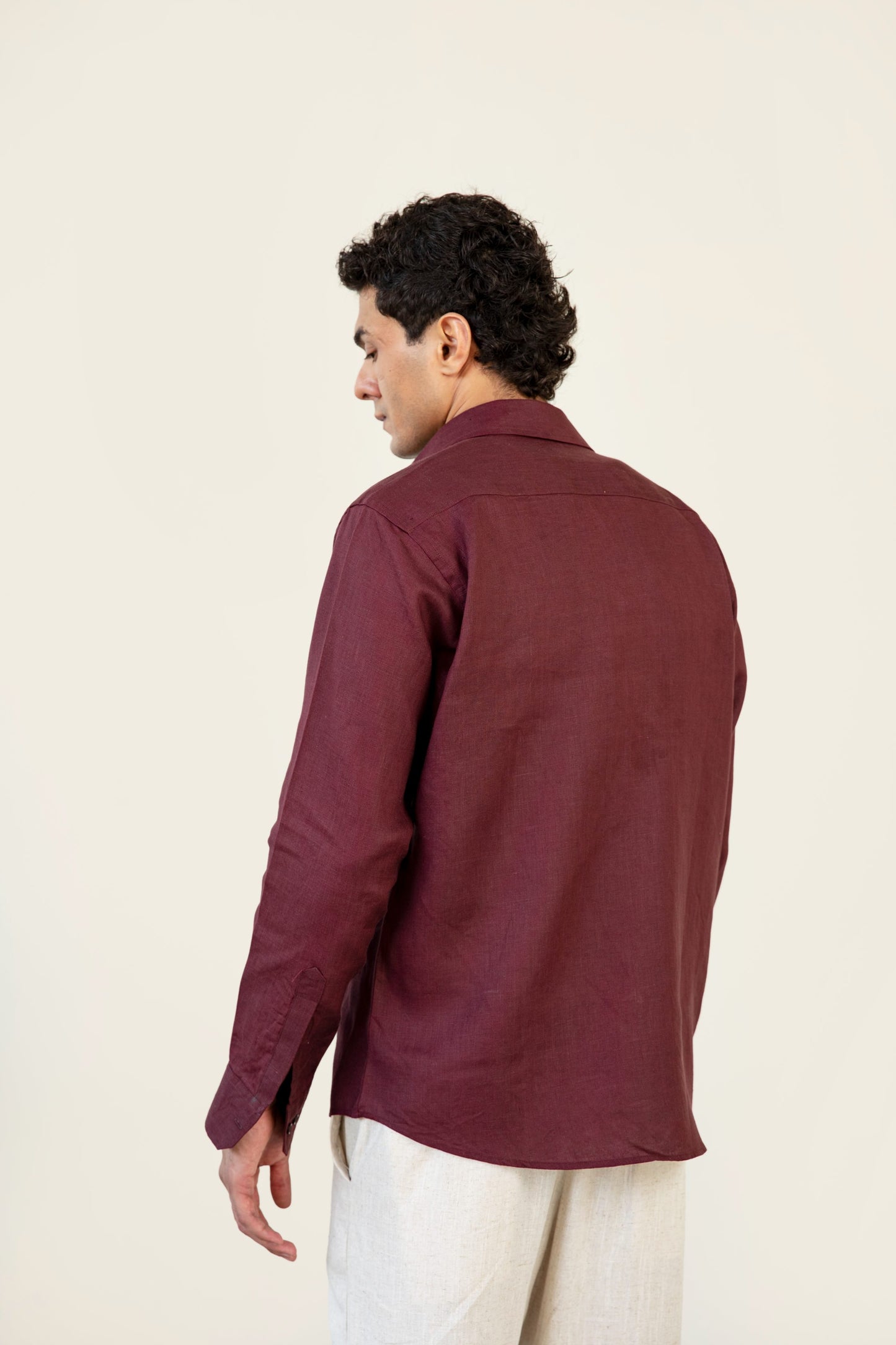 Burgundy Linen Blended Shirt