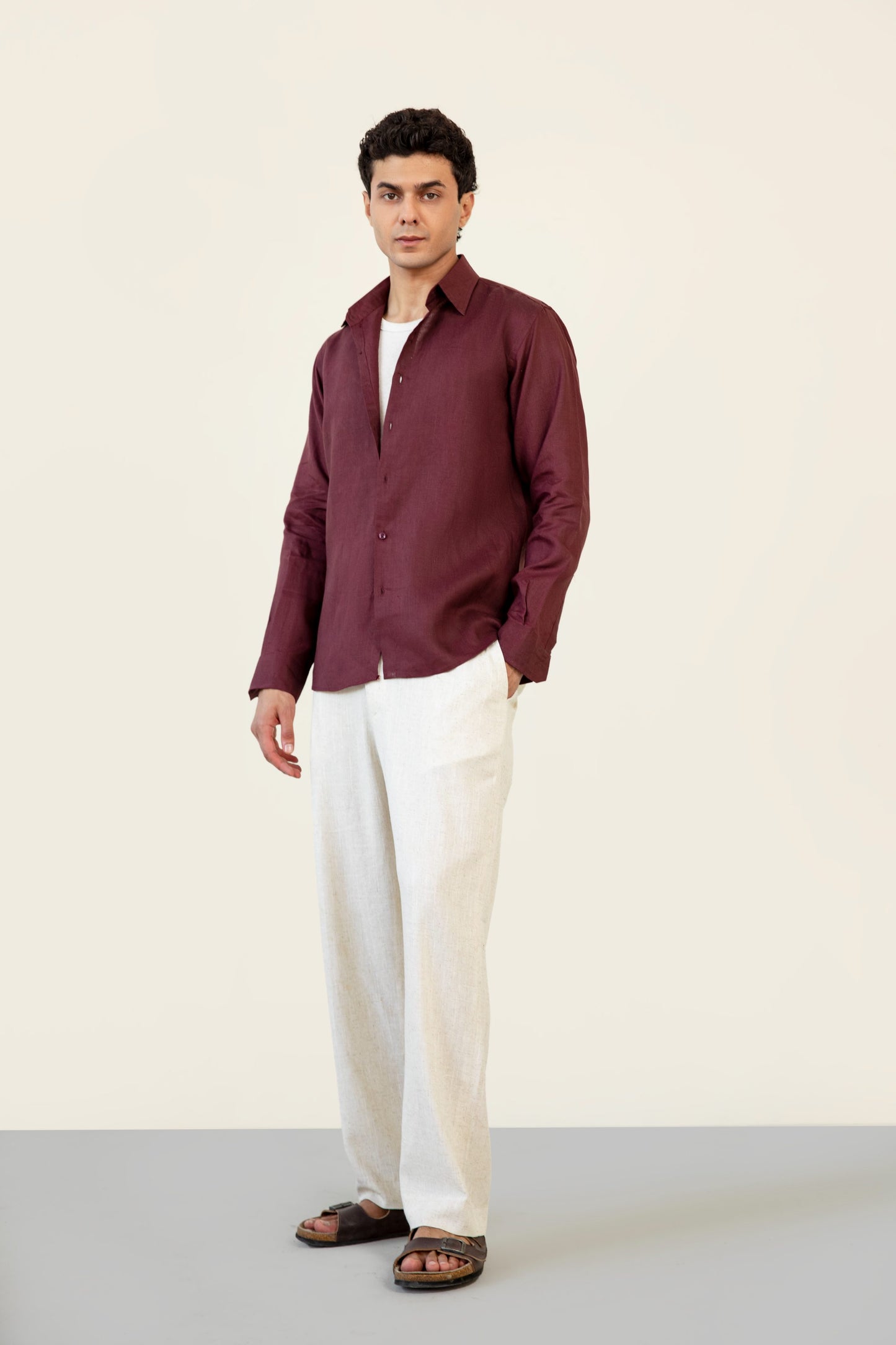 Burgundy Linen Blended Shirt