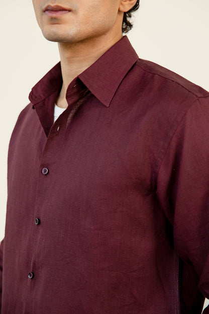 Burgundy Linen Blended Shirt