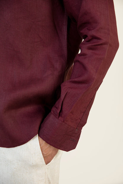 Burgundy Linen Blended Shirt
