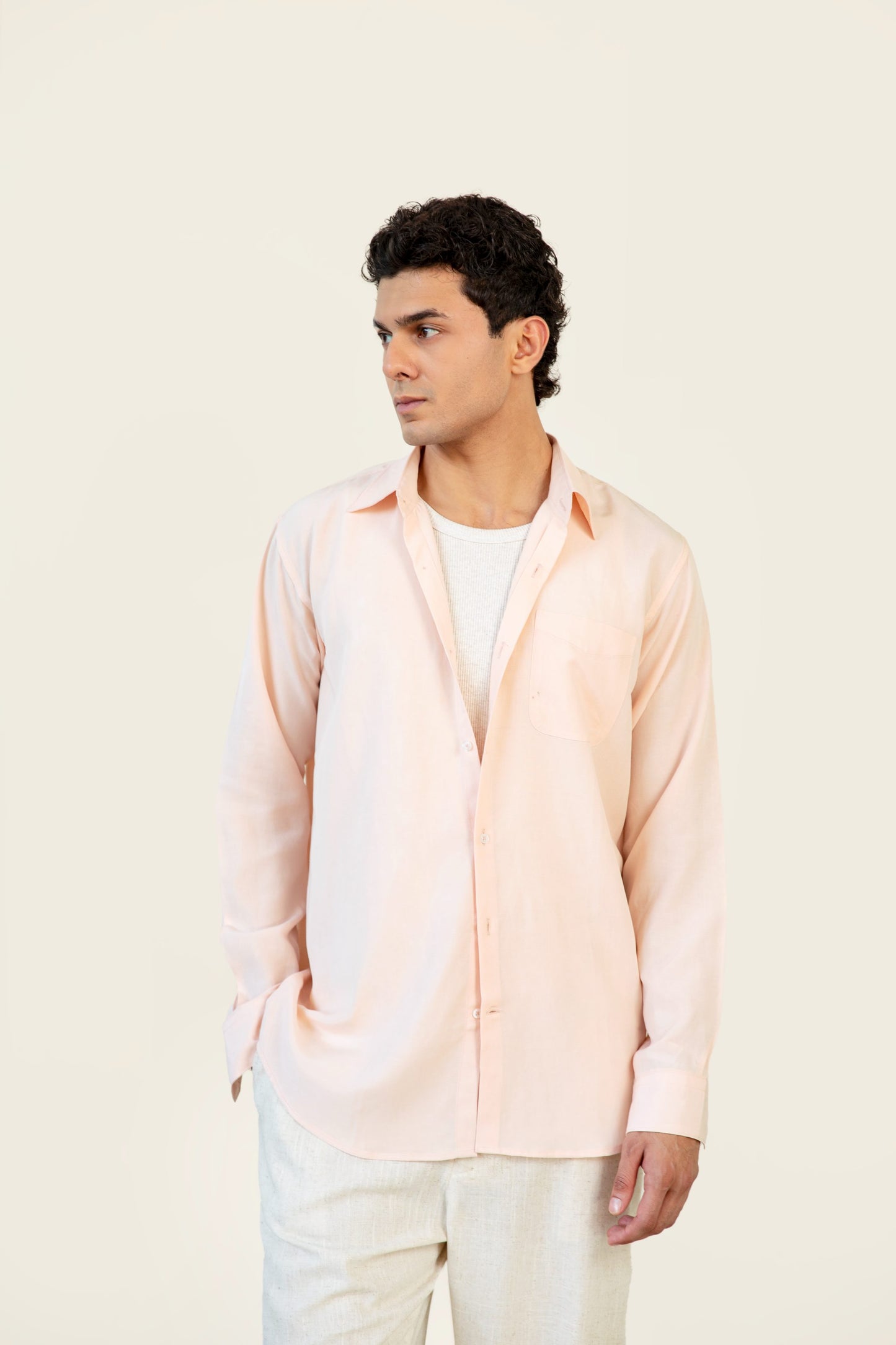 Soft Pink Linen Blended Shirt