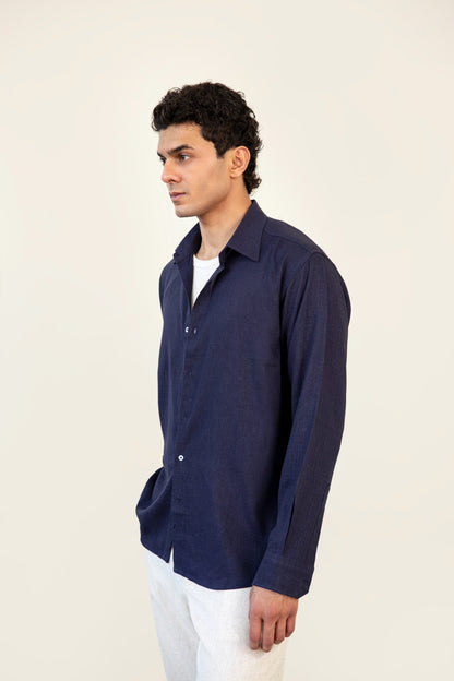 Navy Linen Button Down Shirt
