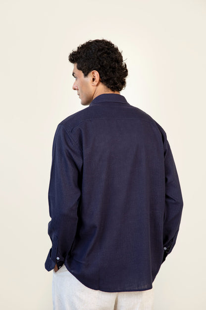 Navy Linen Button Down Shirt