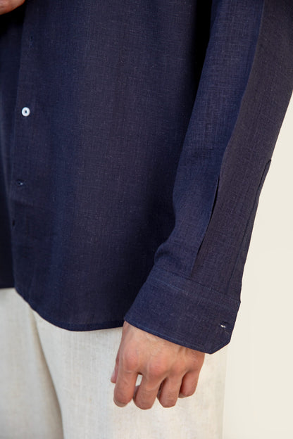 Navy Linen Button Down Shirt