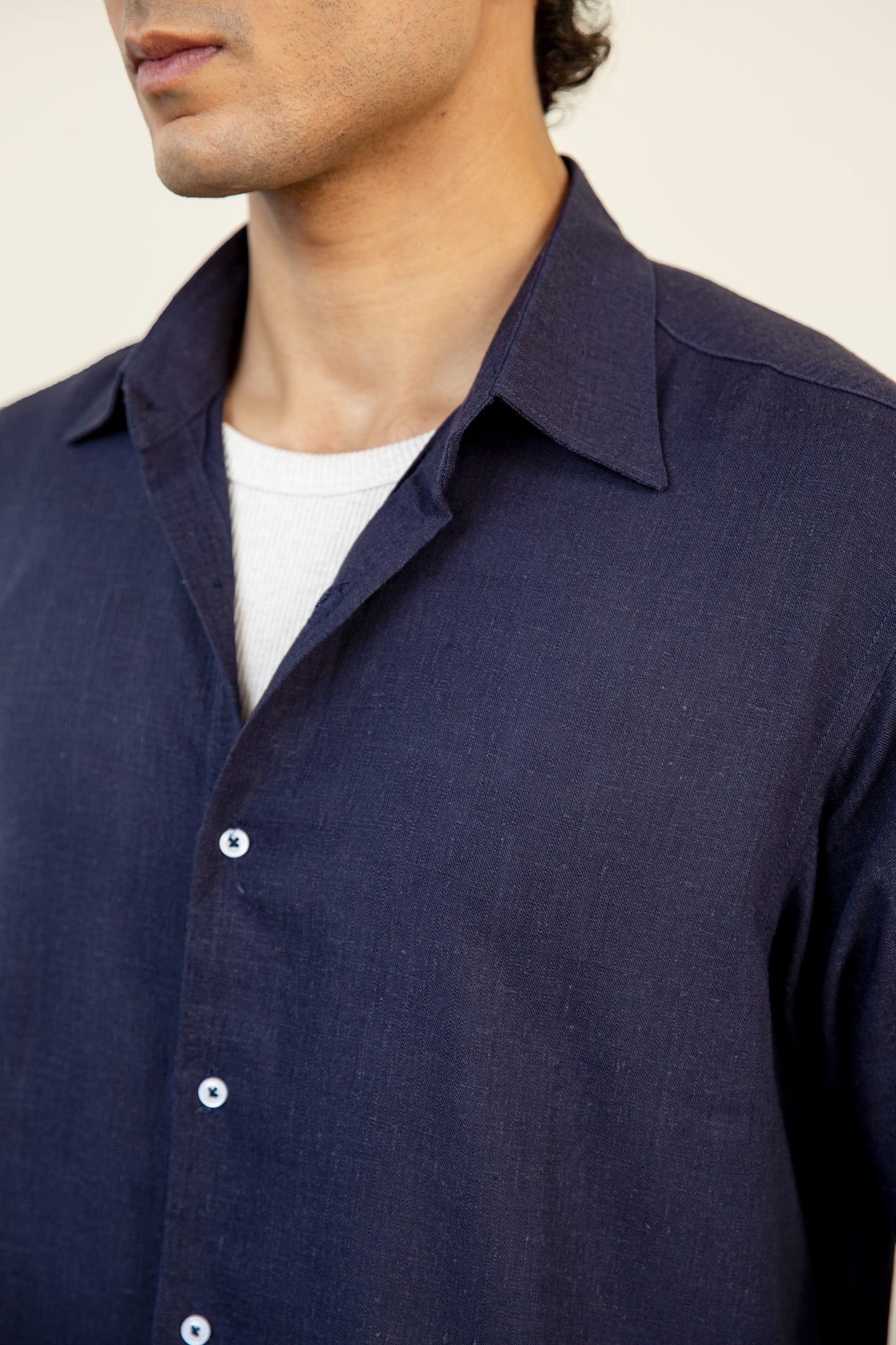 Navy Linen Button Down Shirt