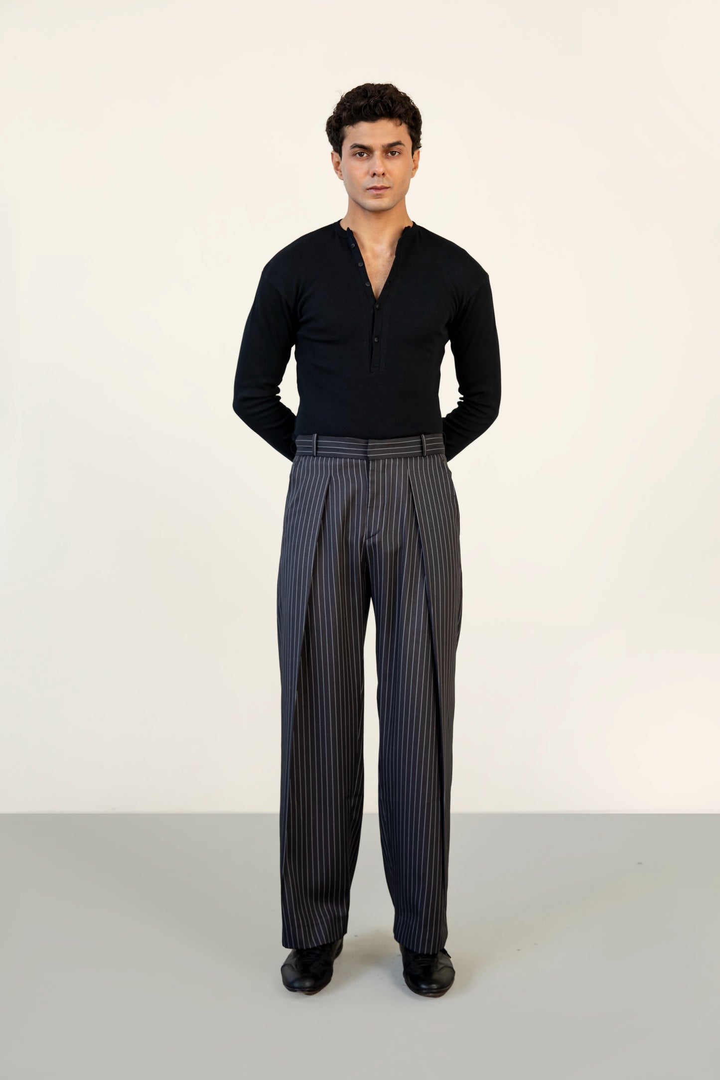 Black Stripe Pleated Pants