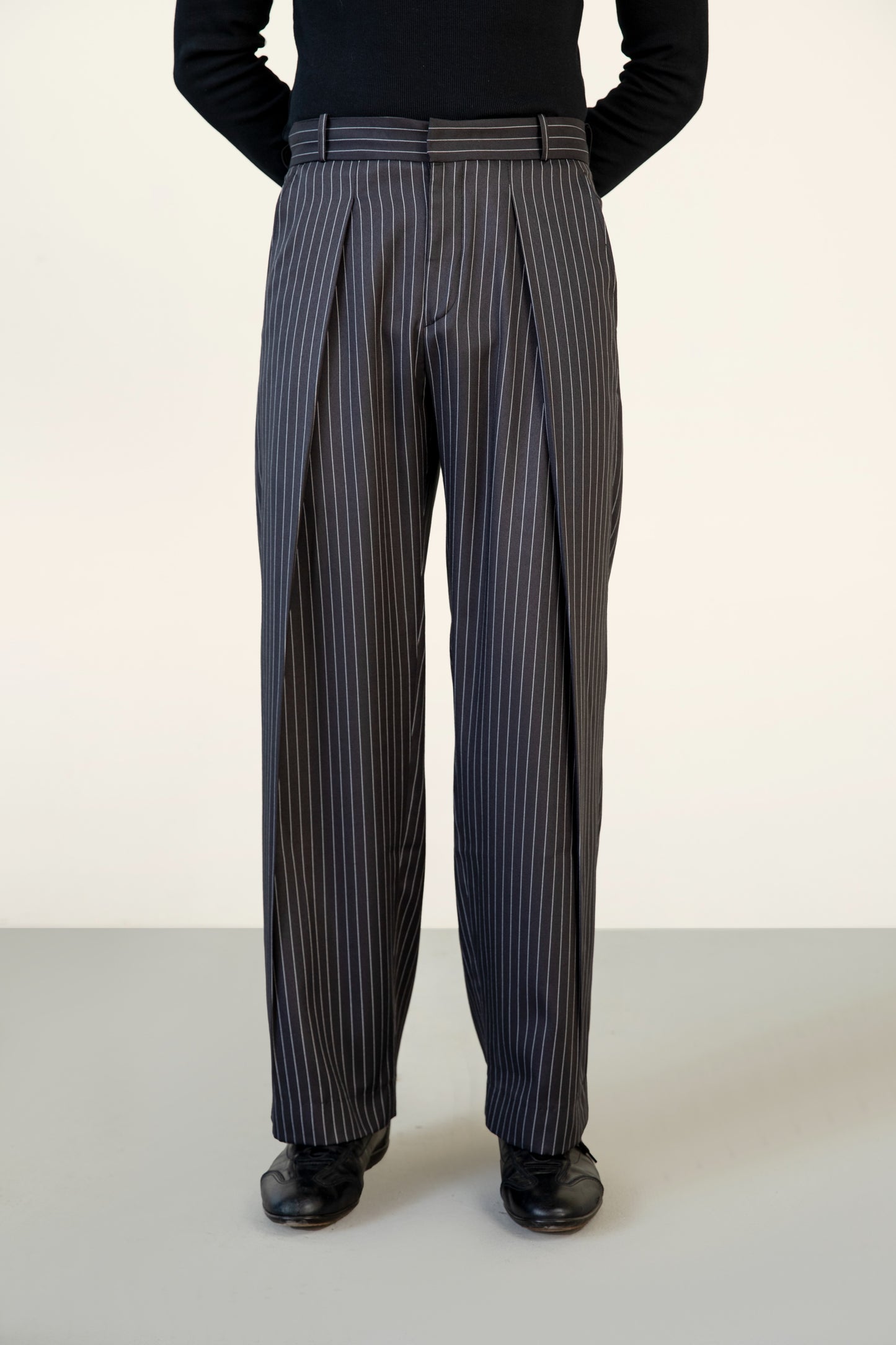 Black Stripe Pleated Pants