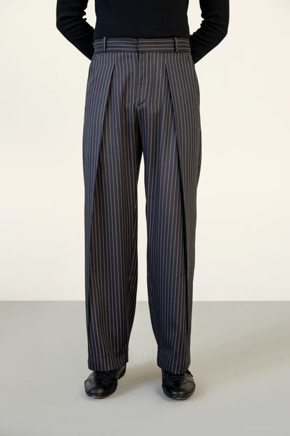 Black Stripe Pleated Pants