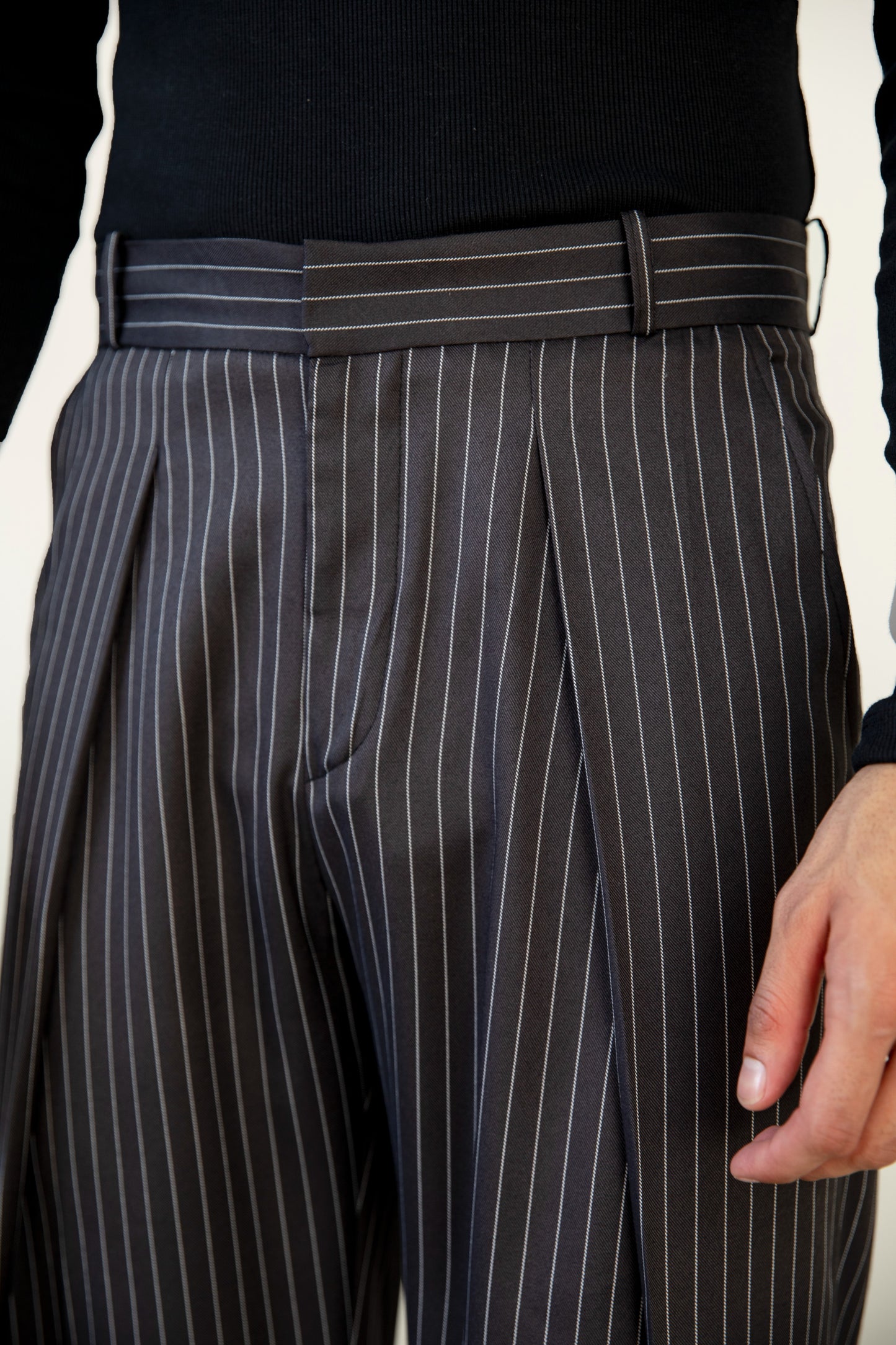 Black Stripe Pleated Pants