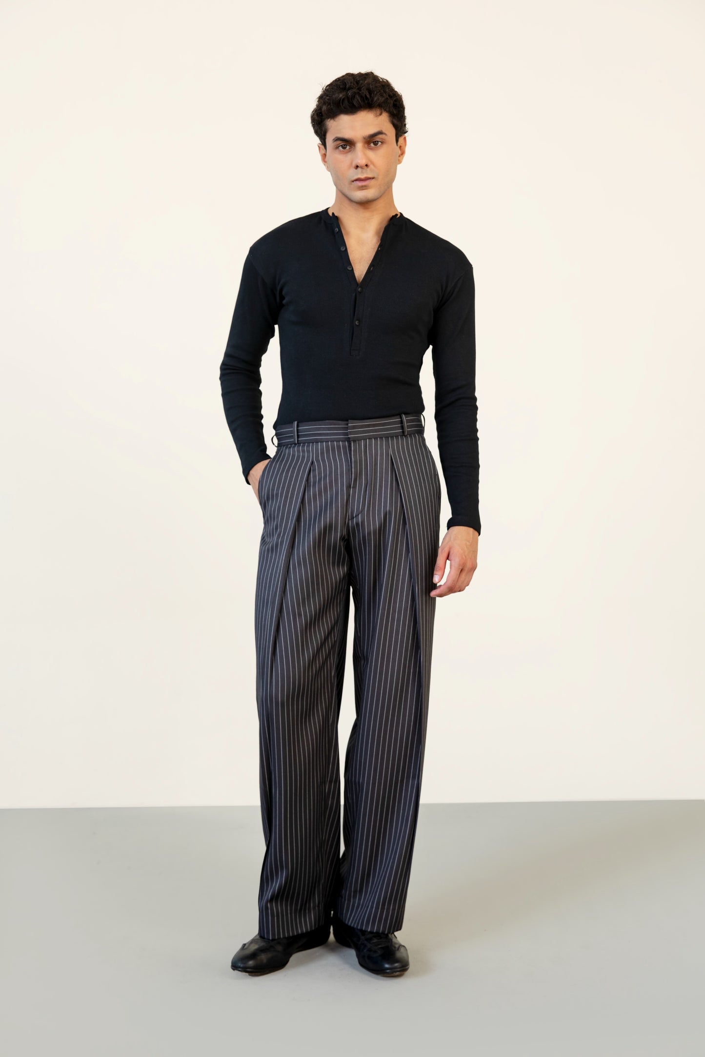 Black Stripe Pleated Pants