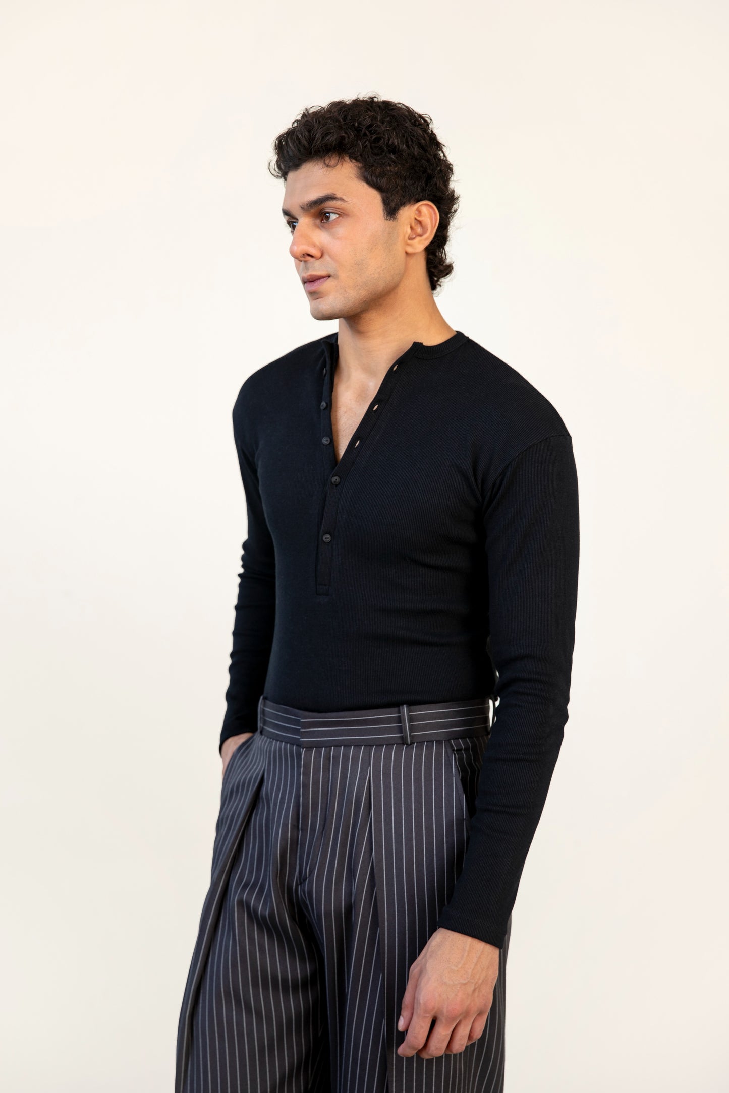 Black Stripe Pleated Pants