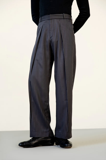 Black Stripe Pleated Pants