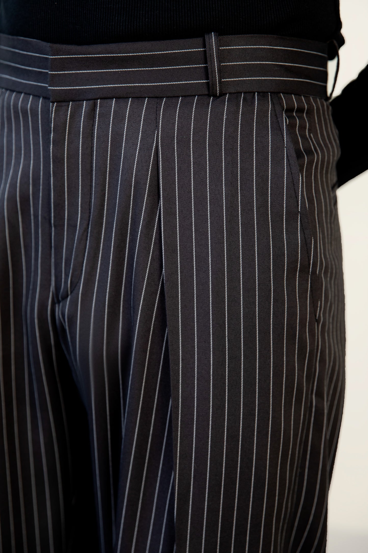 Black Stripe Pleated Pants