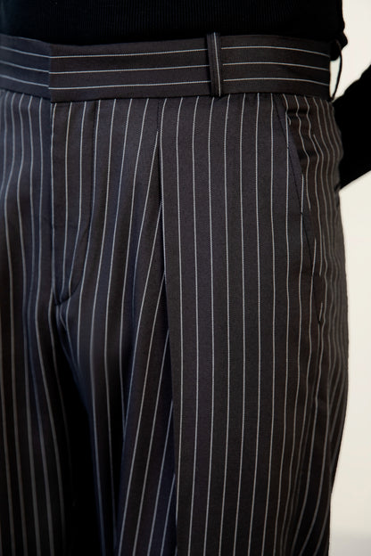 Black Stripe Pleated Pants