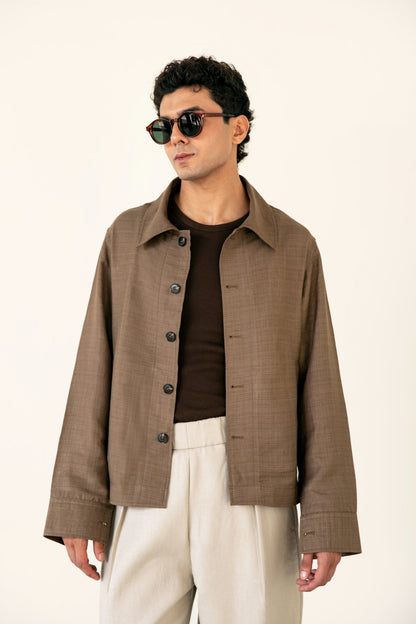 Brown Linen Blended Shaket