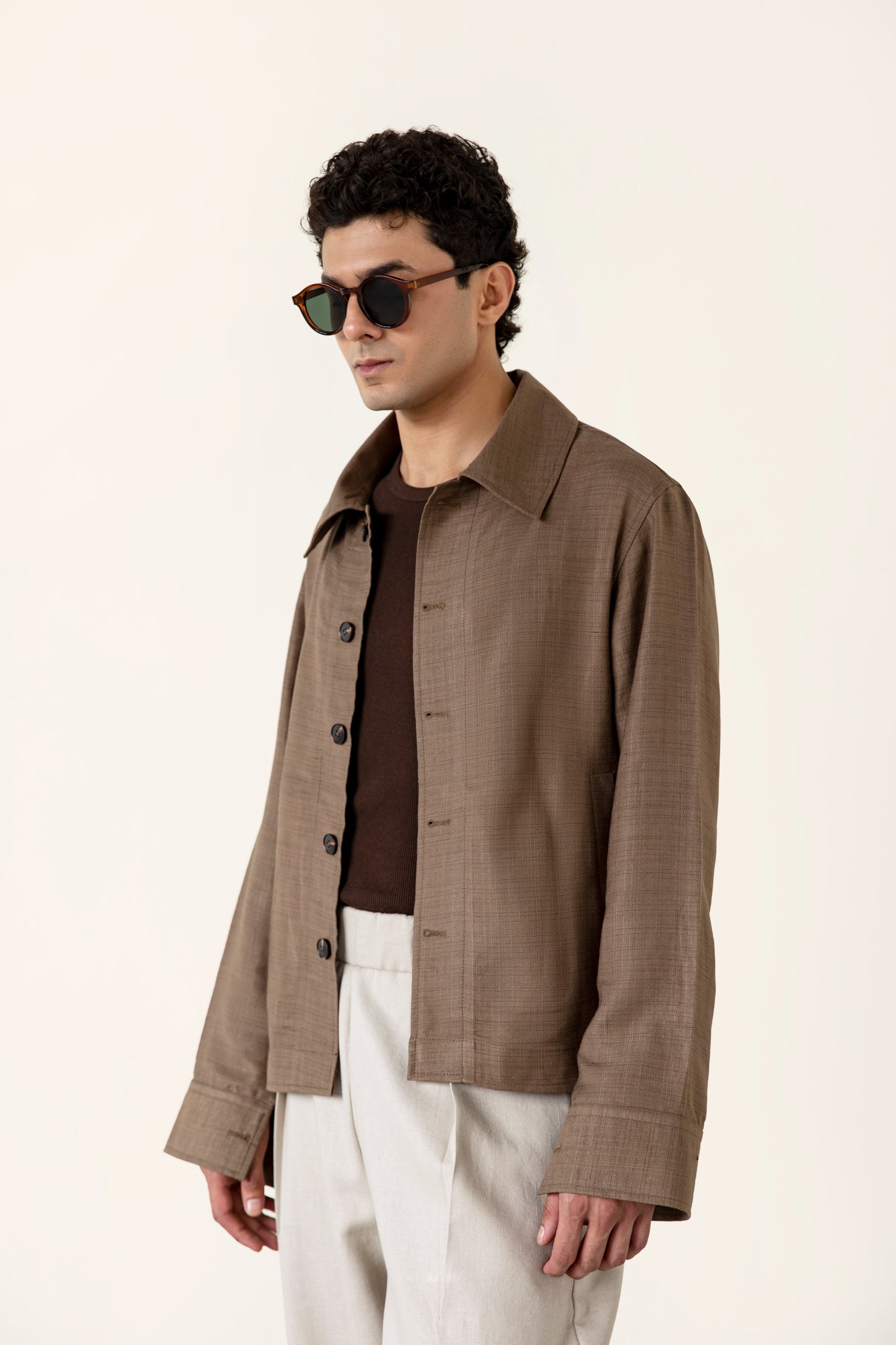 Brown Linen Blended Shaket